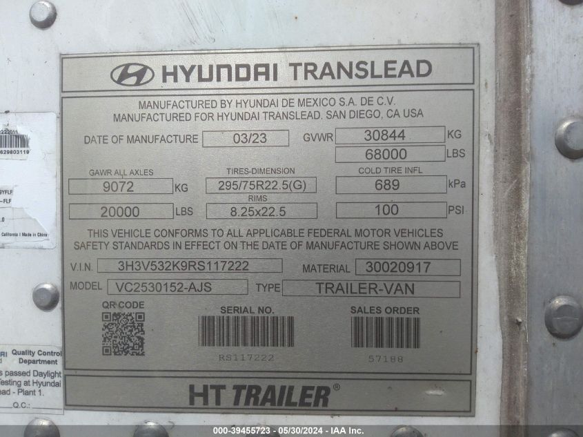 2024 Hyundai Translead Inc Unknown VIN: 3H3V532K9RS117222 Lot: 40725462