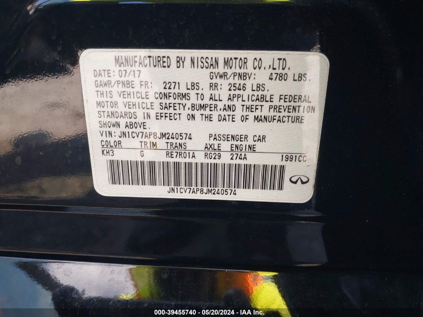 2018 Infiniti Q50 2.0T Luxe VIN: JN1CV7AP8JM240574 Lot: 39455740