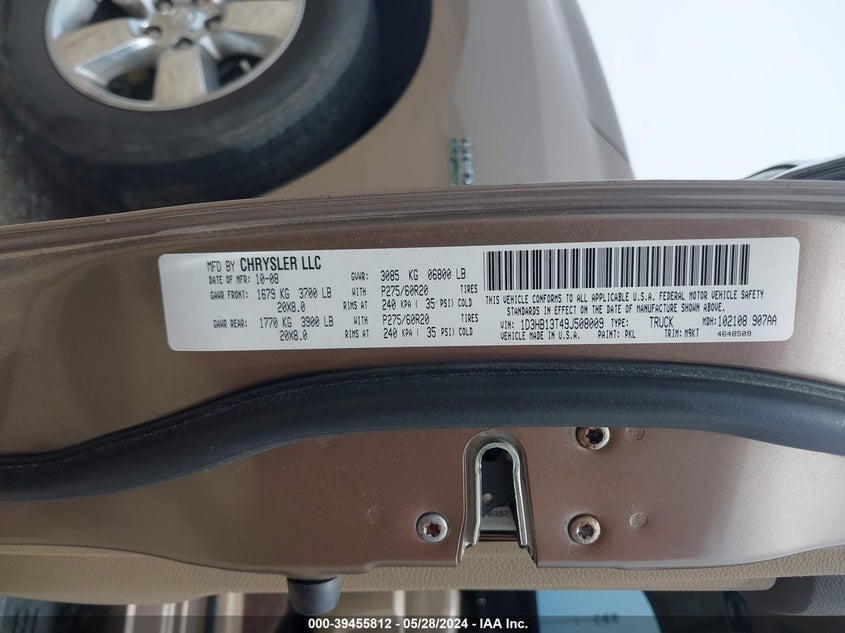 2009 Dodge Ram 1500 Slt/Sport/Trx VIN: 1D3HB13T49J508009 Lot: 39455812