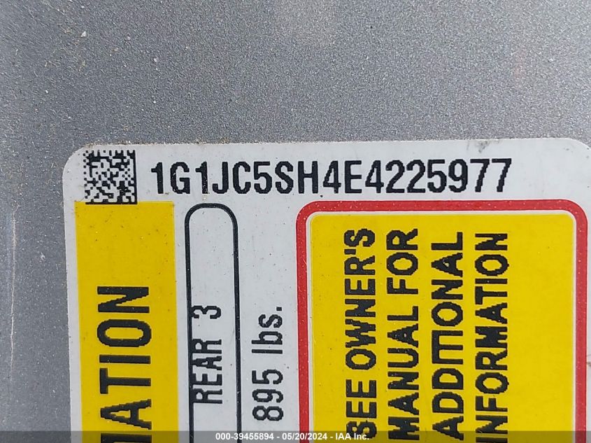 2014 Chevrolet Sonic Lt Auto VIN: 1G1JC5SH4E4225977 Lot: 39455894