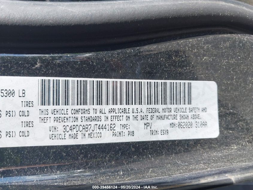 2018 Dodge Journey Se VIN: 3C4PDCAB7JT444162 Lot: 39456124