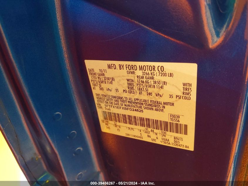 2011 Ford F-150 Stx VIN: 1FTFX1EFXBFD24825 Lot: 39456267