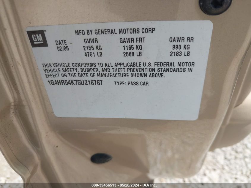 2005 Buick Lesabre Limited VIN: 1G4HR54K75U218787 Lot: 39456513