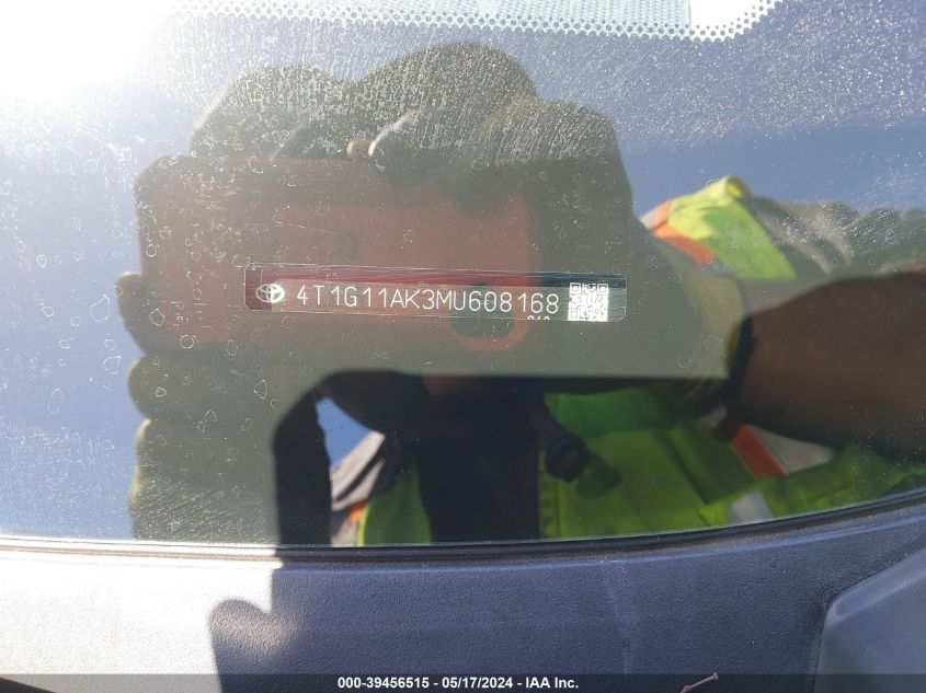 2021 Toyota Camry Se VIN: 4T1G11AK3MU608168 Lot: 39456515