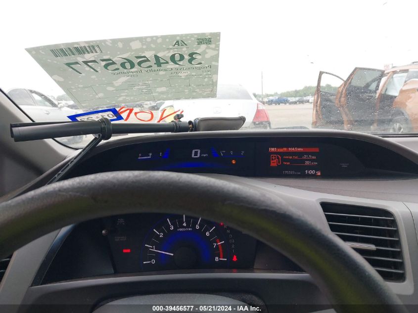 2012 Honda Civic Hf VIN: 2HGFB2F66CH317696 Lot: 39456577