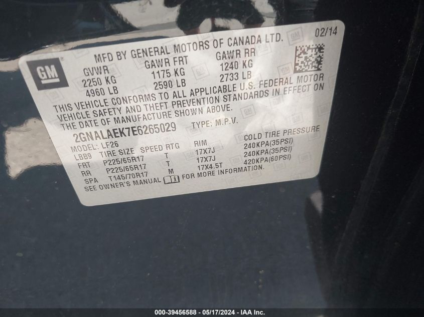 2014 Chevrolet Equinox Ls VIN: 2GNALAEK7E6265029 Lot: 39456588