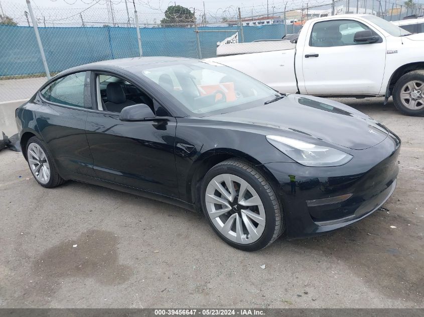 2022 Tesla Model 3 Rear-Wheel Drive VIN: 5YJ3E1EA3NF129087 Lot: 39456647