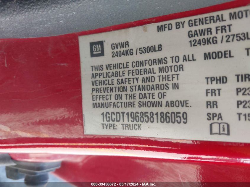 2005 Chevrolet Colorado VIN: 1GCDT196858186059 Lot: 39456672