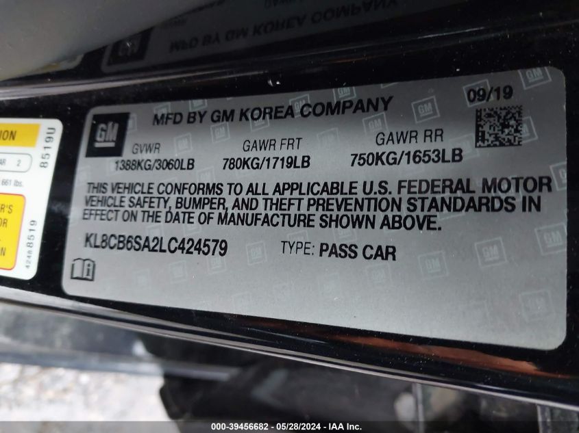 2020 Chevrolet Spark Fwd Ls Automatic VIN: KL8CB6SA2LC424579 Lot: 39456682