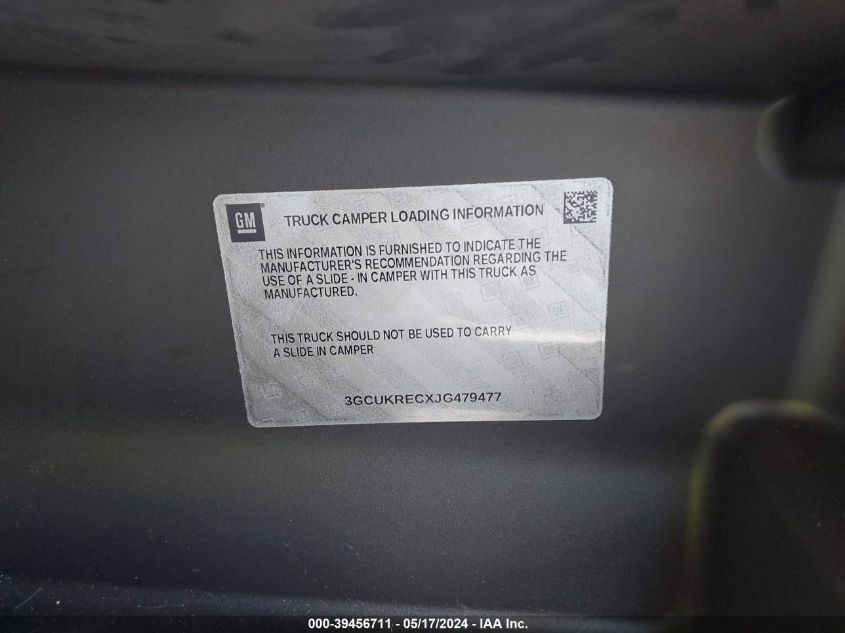 2018 Chevrolet Silverado 1500 1Lt VIN: 3GCUKRECXJG479477 Lot: 39456711