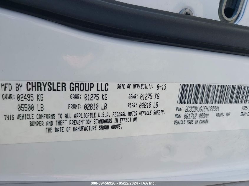 2014 Dodge Charger Sxt Plus VIN: 2C3CDXJG1EH122301 Lot: 39456926