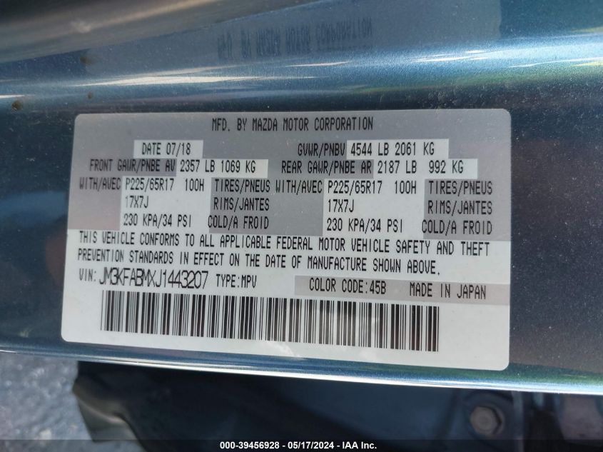 2018 Mazda Cx-5 Sport VIN: JM3KFABMXJ1443207 Lot: 39456928