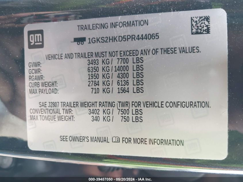 2023 GMC Yukon Xl 4Wd At4 VIN: 1GKS2HKD5PR444065 Lot: 39457050