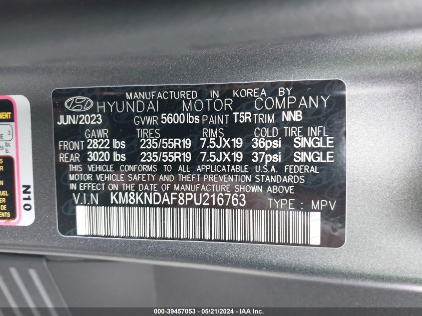 2023 Hyundai Ioniq 5 Sel VIN: KM8KNDAF8PU216763 Lot: 39457053