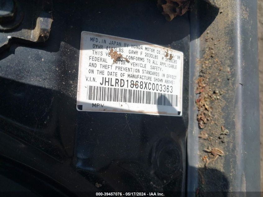 1999 Honda Cr-V Ex VIN: JHLRD1868XC003363 Lot: 39457076