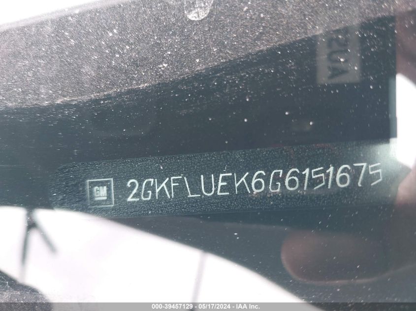 2016 GMC Terrain Slt VIN: 2GKFLUEK6G6151675 Lot: 39457129