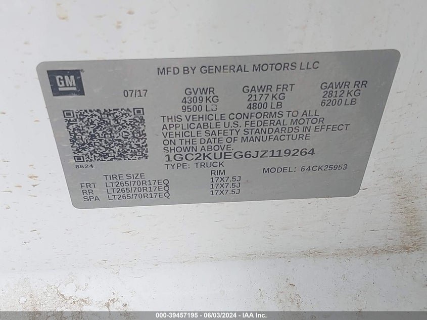 2018 Chevrolet Silverado 2500Hd Wt VIN: 1GC2KUEG6JZ119264 Lot: 39457195