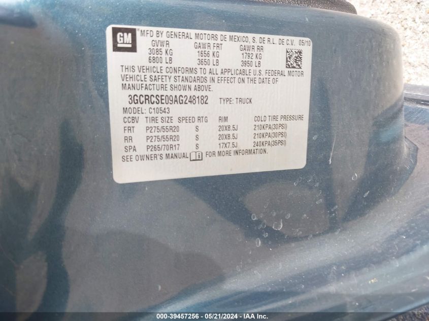 2010 Chevrolet Silverado 1500 Lt VIN: 3GCRCSE09AG248182 Lot: 39457256