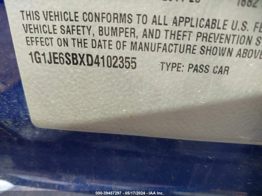 2013 Chevrolet Sonic Ltz Auto VIN: 1G1JE6SBXD4102355 Lot: 39457297