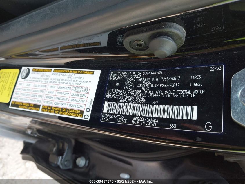 2023 Toyota 4Runner Sr5 VIN: JTEEU5JR5P5289227 Lot: 39457370