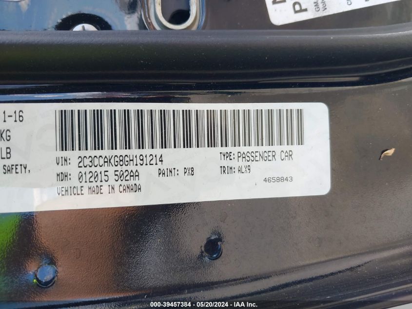 2016 Chrysler 300C Awd VIN: 2C3CCAKG8GH191214 Lot: 39457384