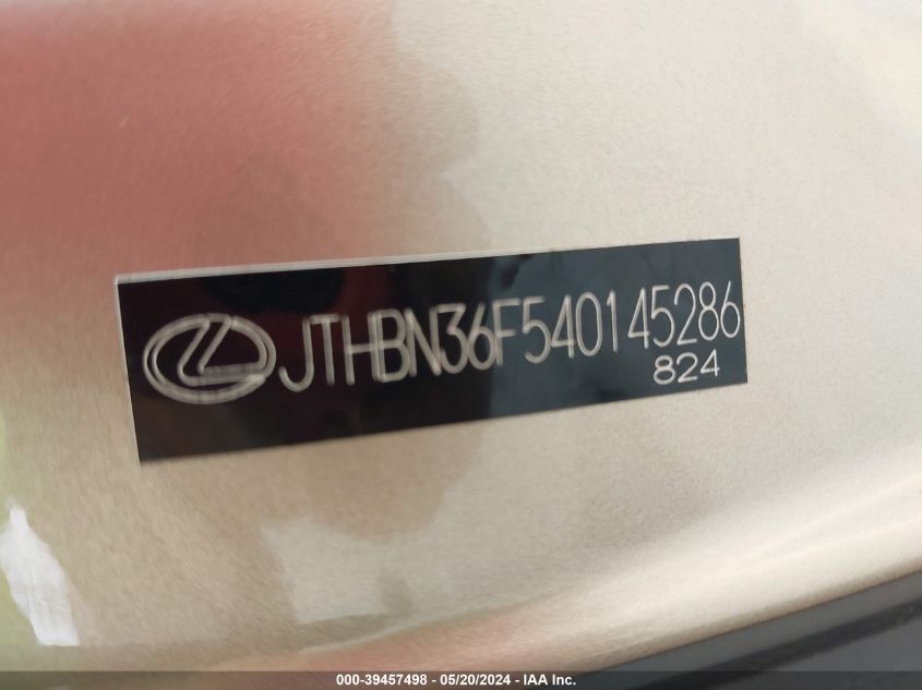2004 Lexus Ls 430 VIN: JTHBN36F540145286 Lot: 39457498