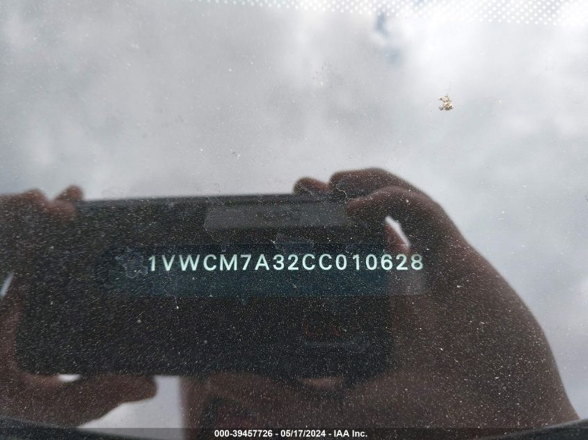 2012 Volkswagen Passat 3.6L V6 Sel Premium VIN: 1VWCM7A32CC010628 Lot: 39457726