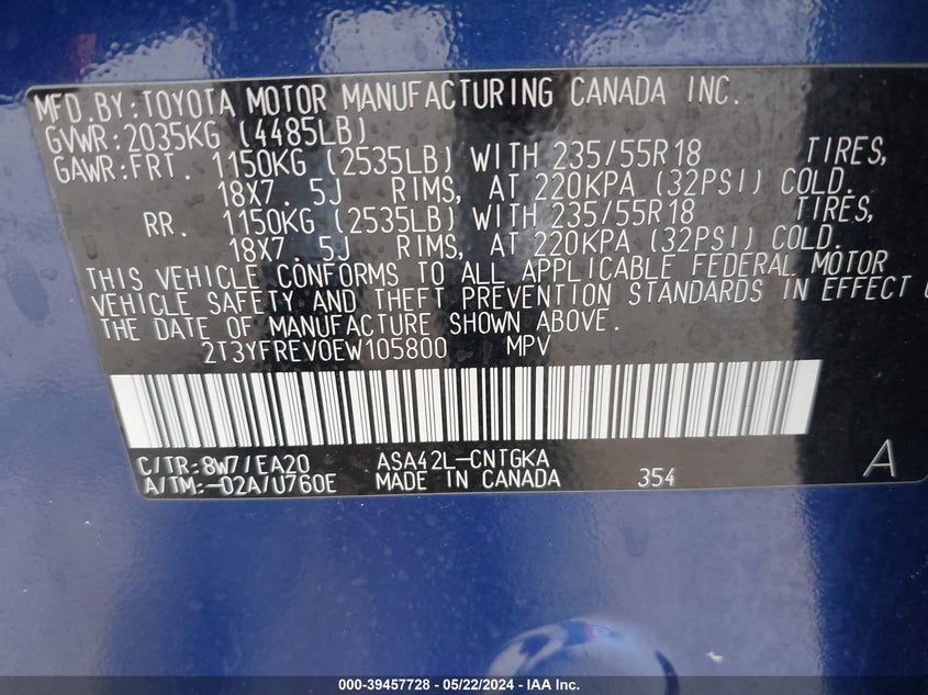 2014 TOYOTA RAV4 LIMITED - 2T3YFREV0EW105800