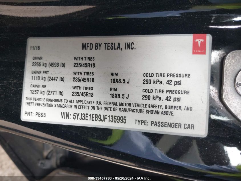 2018 TESLA MODEL 3 - 5YJ3E1EB9JF135995