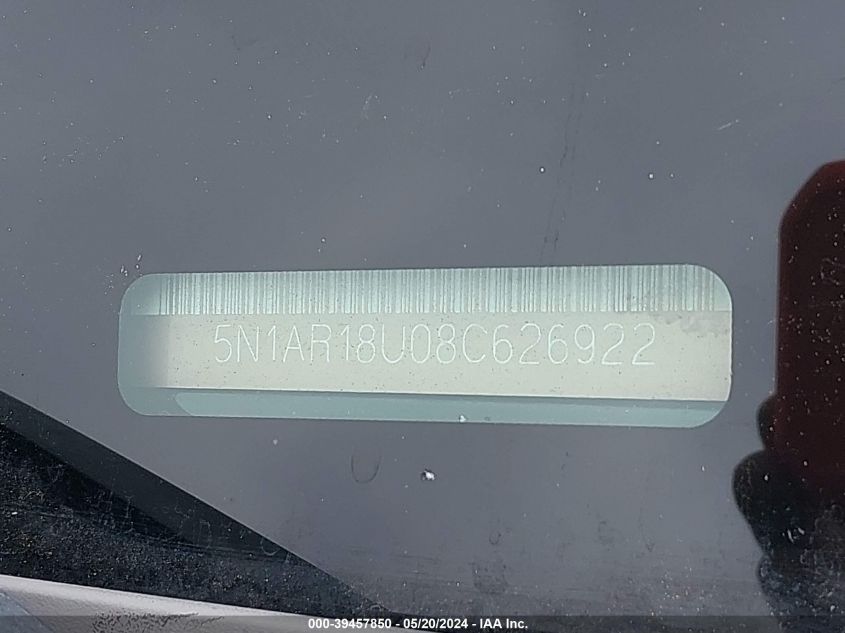2008 Nissan Pathfinder Se VIN: 5N1AR18U08C626922 Lot: 39457850
