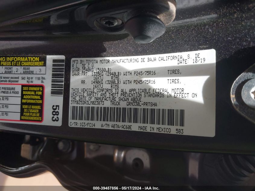 2020 Toyota Tacoma Sr5 V6 VIN: 3TMBZ5DN3LM023873 Lot: 39457856