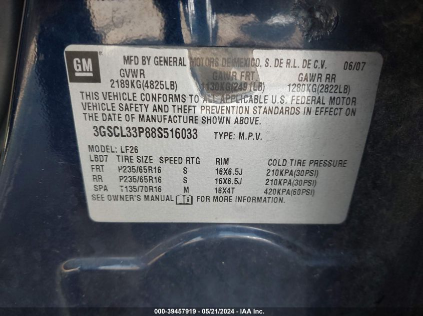2008 Saturn Vue 4-Cyl Xe VIN: 3GSCL33P88S516033 Lot: 39457919