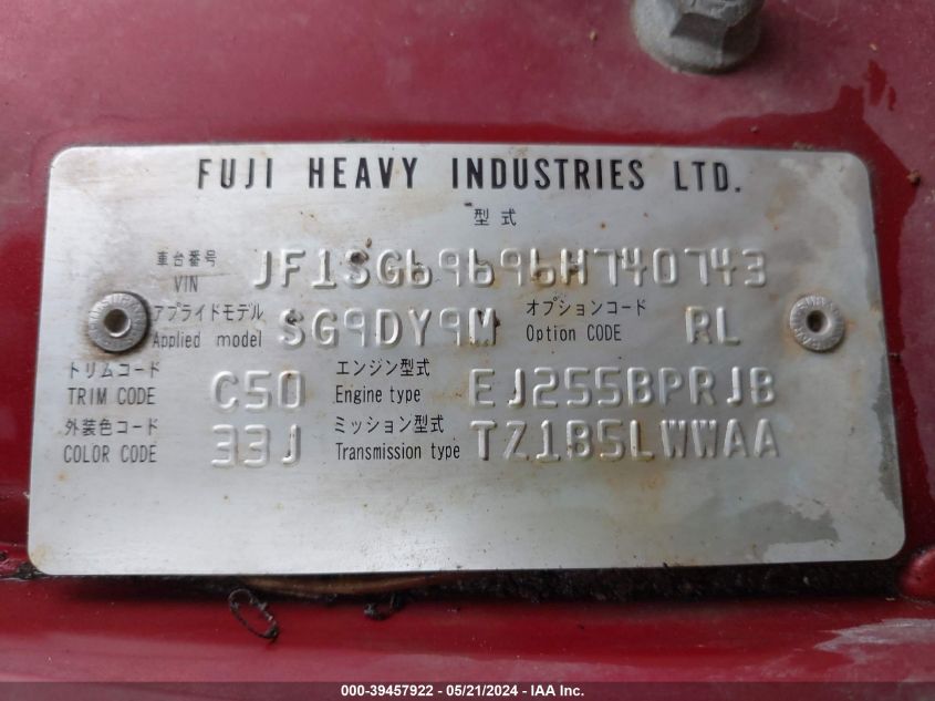 2006 Subaru Forester 2.5Xt Limited VIN: JF1SG69696H740743 Lot: 39457922