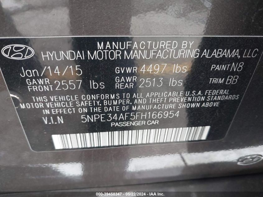 2015 HYUNDAI SONATA LIMITED - 5NPE34AF5FH166954