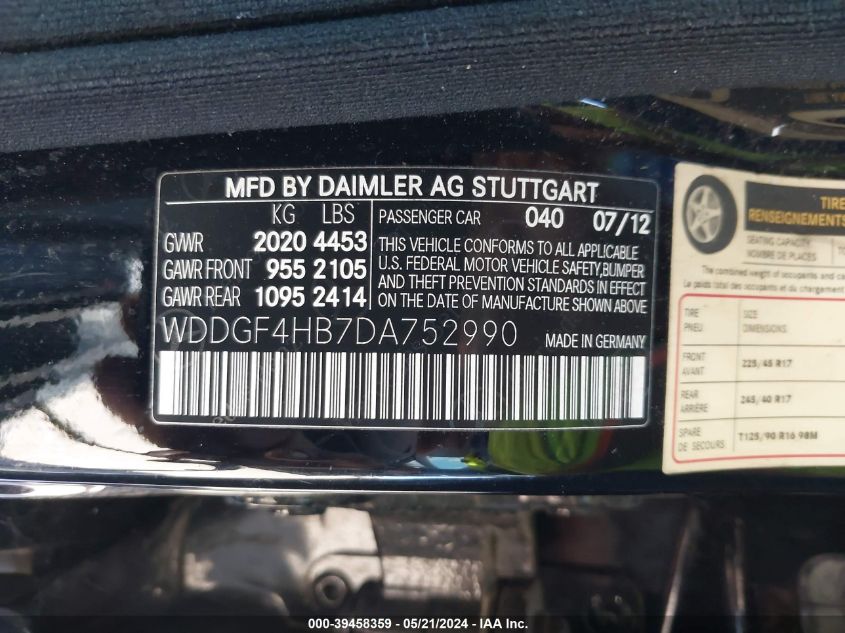 2013 Mercedes-Benz C 250 Luxury/Sport VIN: WDDGF4HB7DA752990 Lot: 39458359