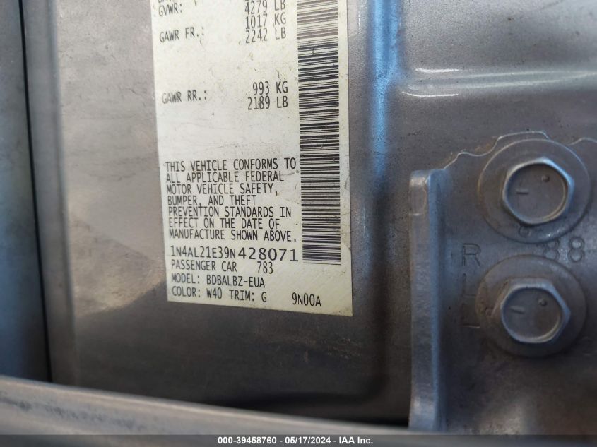 2009 Nissan Altima 2.5 S VIN: 1N4AL21E39N428071 Lot: 39458760