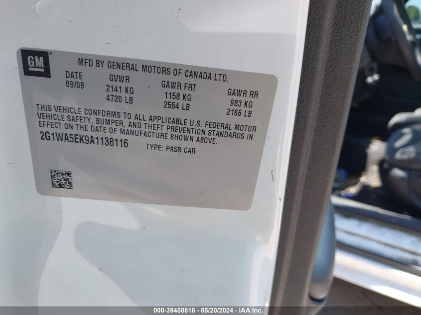 2010 Chevrolet Impala Ls VIN: 2G1WA5EK9A1138116 Lot: 39458816