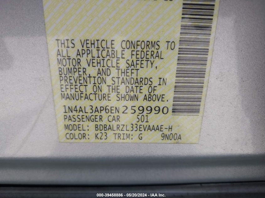 2014 Nissan Altima 2.5 S VIN: 1N4AL3AP6EN259990 Lot: 39458886