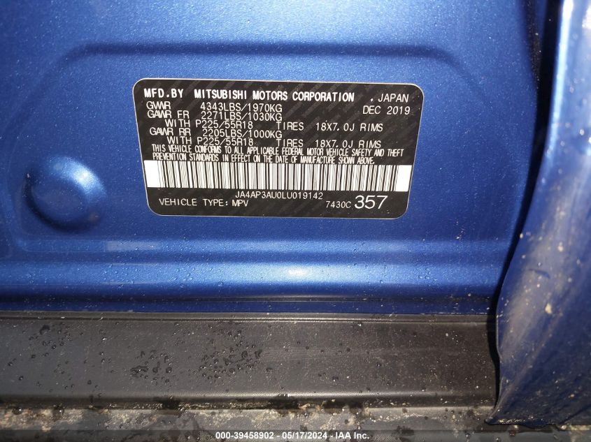 2020 Mitsubishi Outlander Sport 2.0 Es VIN: JA4AP3AU0LU019142 Lot: 39458902