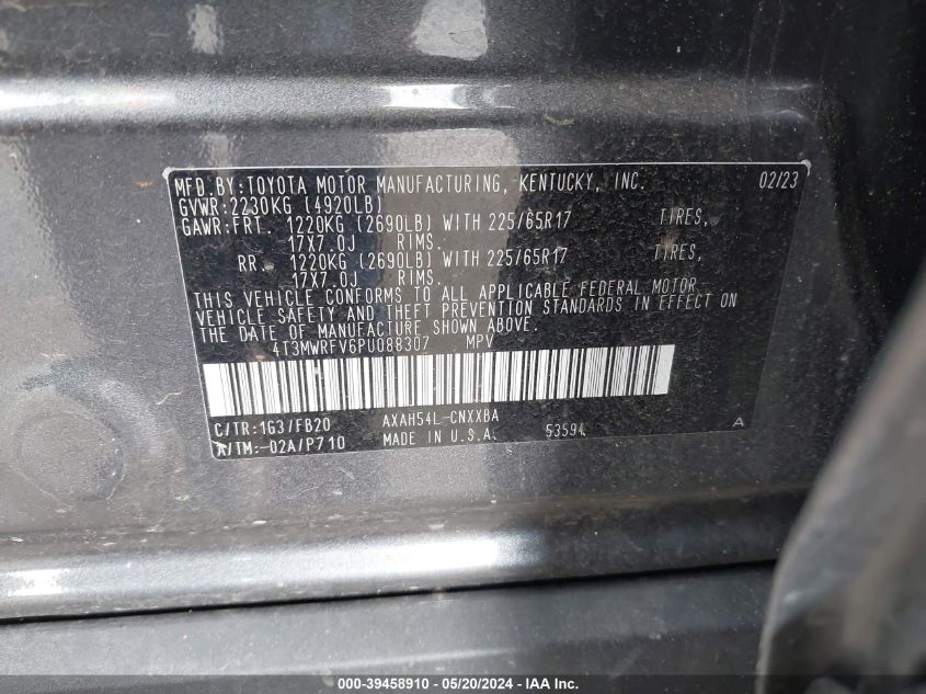 4T3MWRFV6PU088307 2023 Toyota Rav4 Le Hybrid