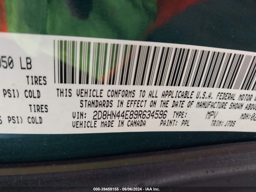 2009 Dodge Grand Caravan Se VIN: 2D8HN44E89R634596 Lot: 39459155