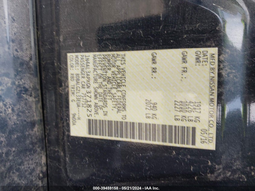 2016 Nissan Altima 2.5 S VIN: 1N4AL3APXGN371825 Lot: 39459158