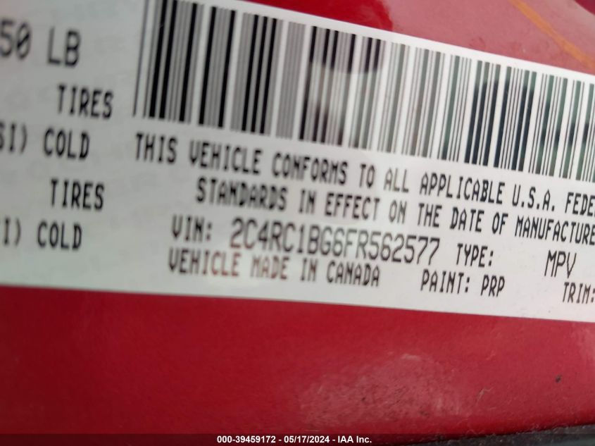 2015 Chrysler Town & Country Touring VIN: 2C4RC1BG6FR562577 Lot: 39459172