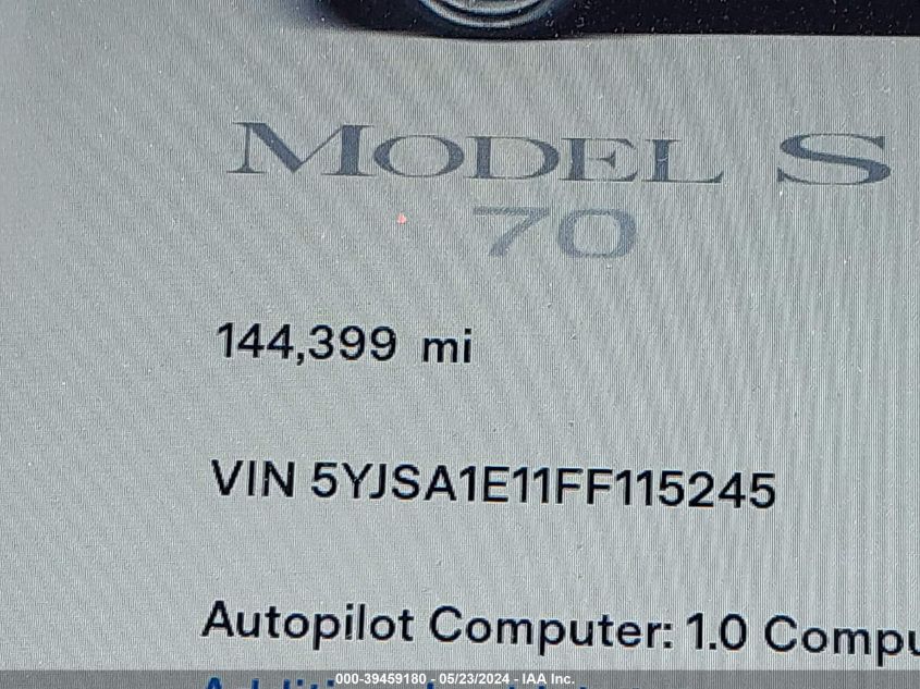 2015 Tesla Model S 60/70/85 VIN: 5YJSA1E11FF115245 Lot: 39459180