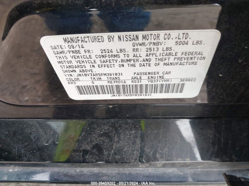 2015 Infiniti Q50 Premium VIN: JN1BV7AR5FM391831 Lot: 39459202