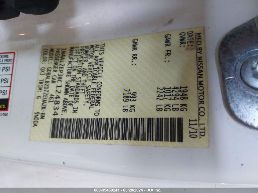 2011 Nissan Altima 2.5 S VIN: 1N4AL2EP3BC124834 Lot: 39459241