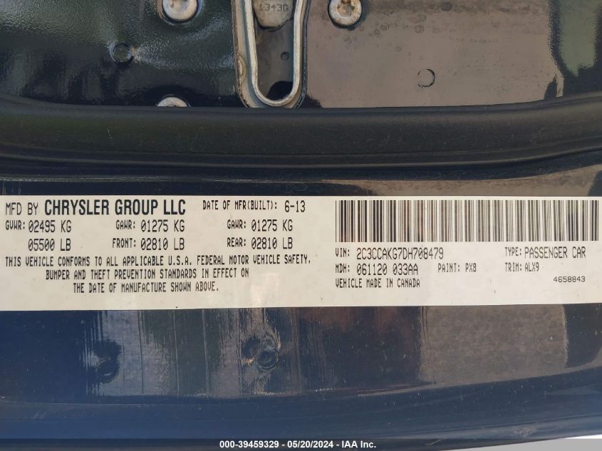 2013 Chrysler 300C Awd VIN: 2C3CCAKG7DH708479 Lot: 39459329