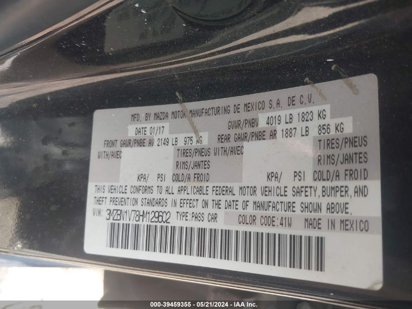 2017 MAZDA MAZDA3 TOURING - 3MZBN1V78HM129602