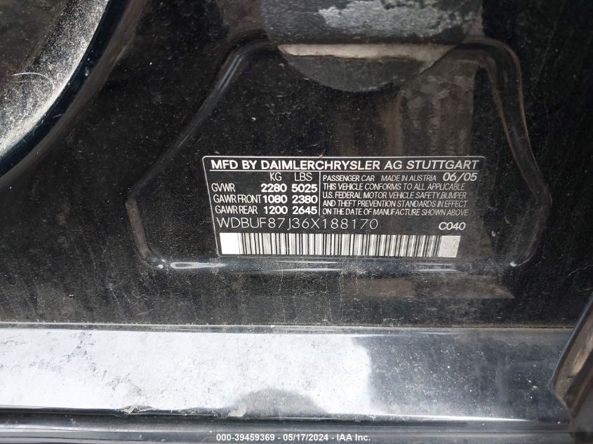 2006 Mercedes-Benz E 350 4Matic VIN: WDBUF87J36X188170 Lot: 39459369