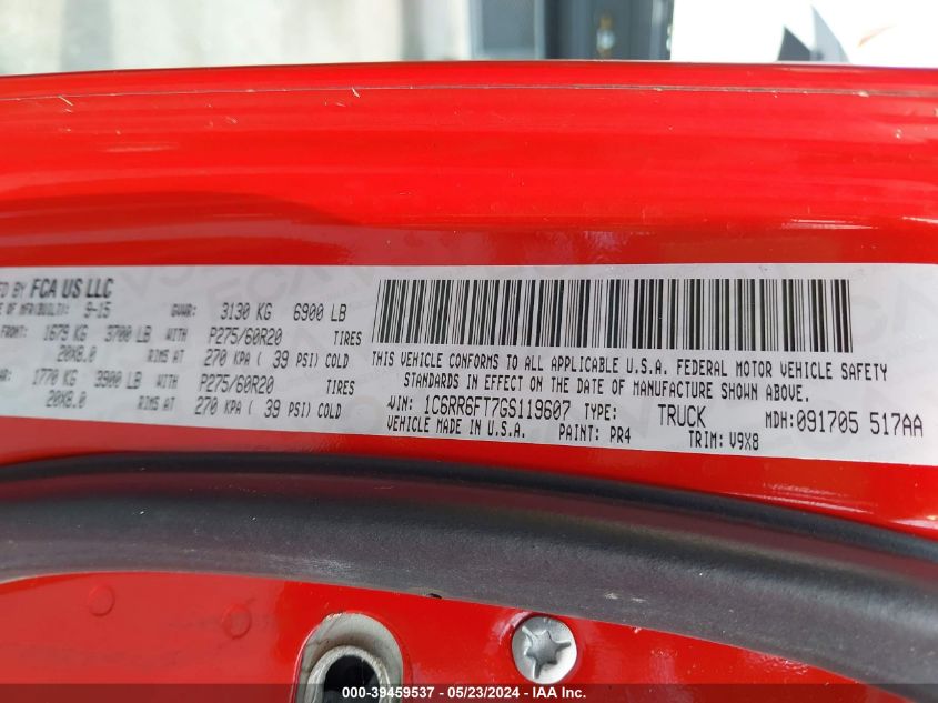 2016 Ram 1500 Express VIN: 1C6RR6FT7GS119607 Lot: 39459537